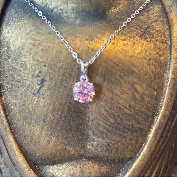 1ct Pink.925 Moissanite Necklace Solitaire (20 inch Sterling Silver Chain - Picture 2 of 7